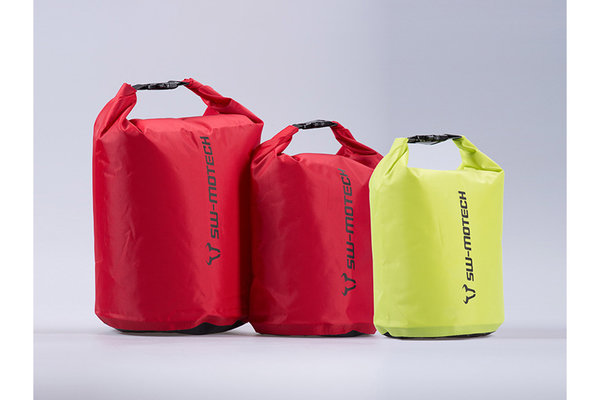 Drypack storage bag set 4/8/13 l. Yellow/red. Waterproof. Roll closure.