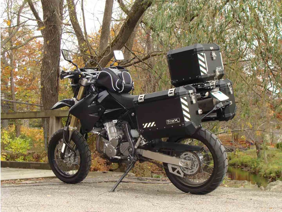Carrier for the Suzuki DRZ 400, developed by SW-MOTECH.
