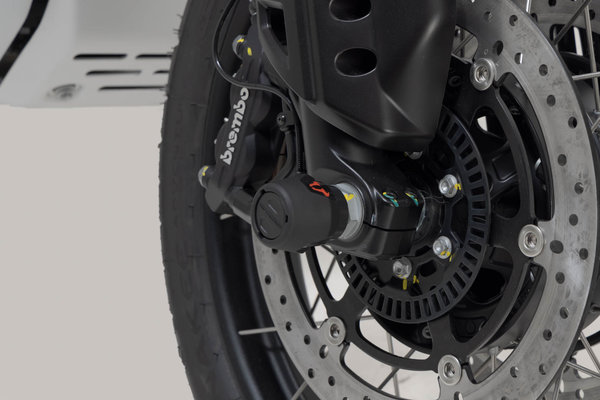 Kit de topes anticaídas para el eje delantero Negro. Moto Guzzi V85 TT (21-).