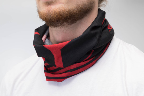 Scarf 50 x 25cm. Black/red. 100% polyester. Seamless.
